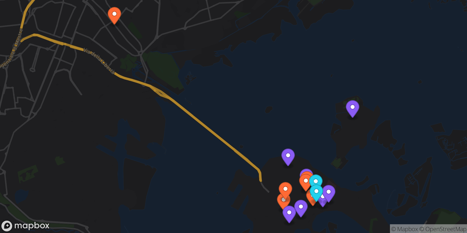 Map showing 15 locations