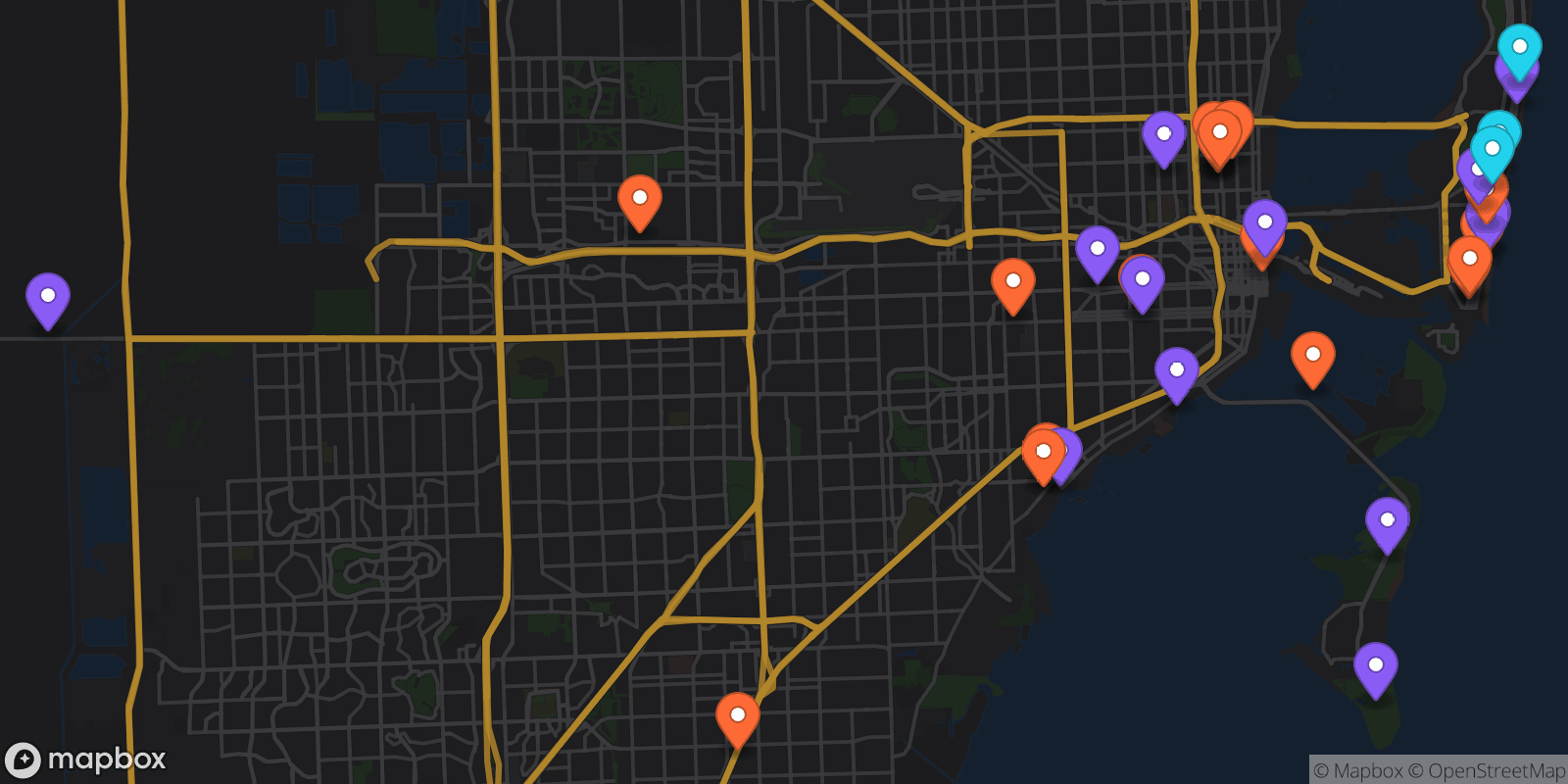Map showing 34 locations