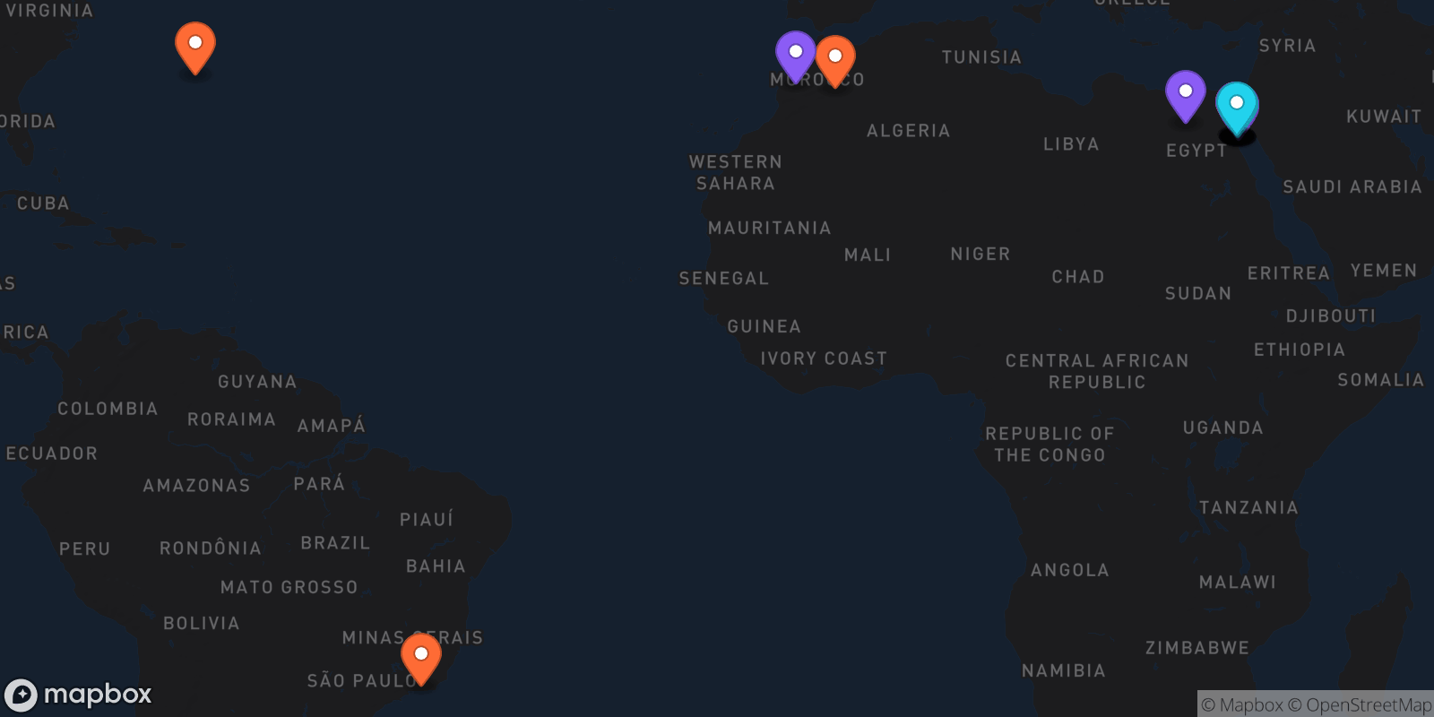 Map showing 25 locations