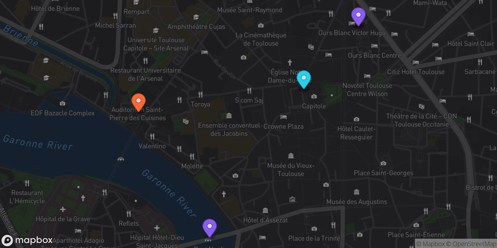 Map showing 6 locations