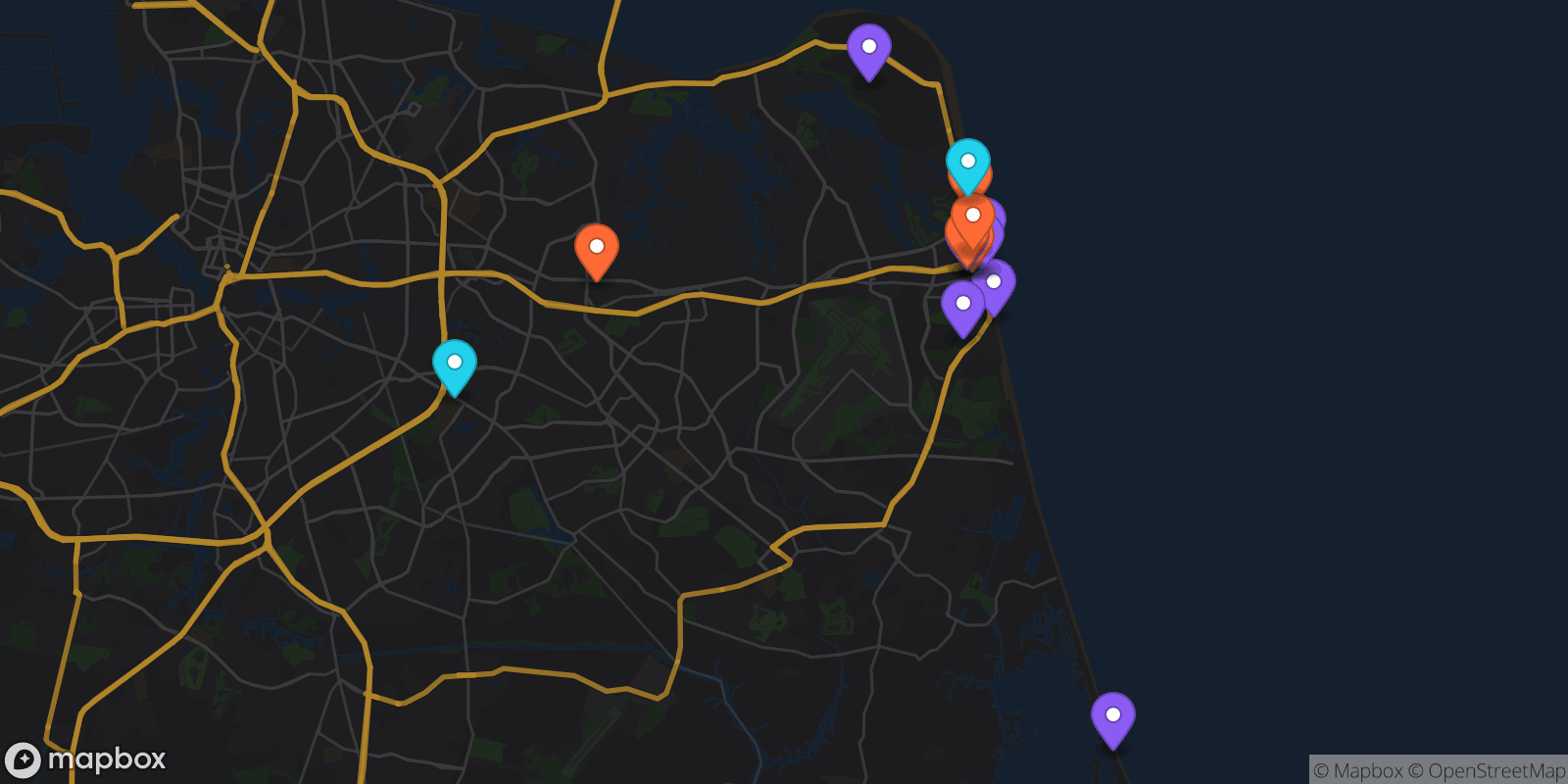 Map showing 14 locations