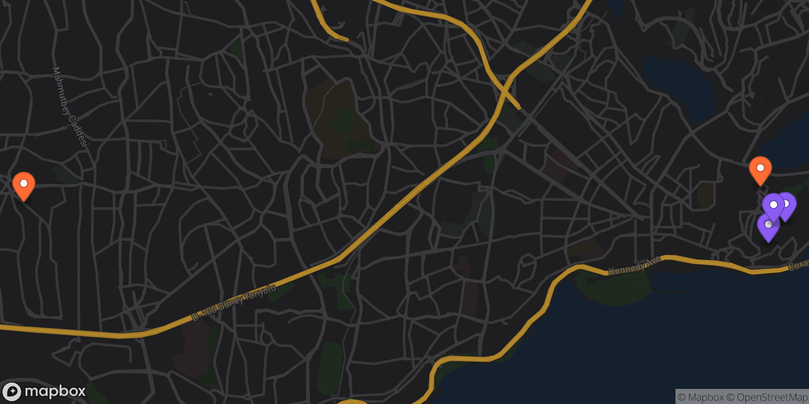 Map showing 5 locations