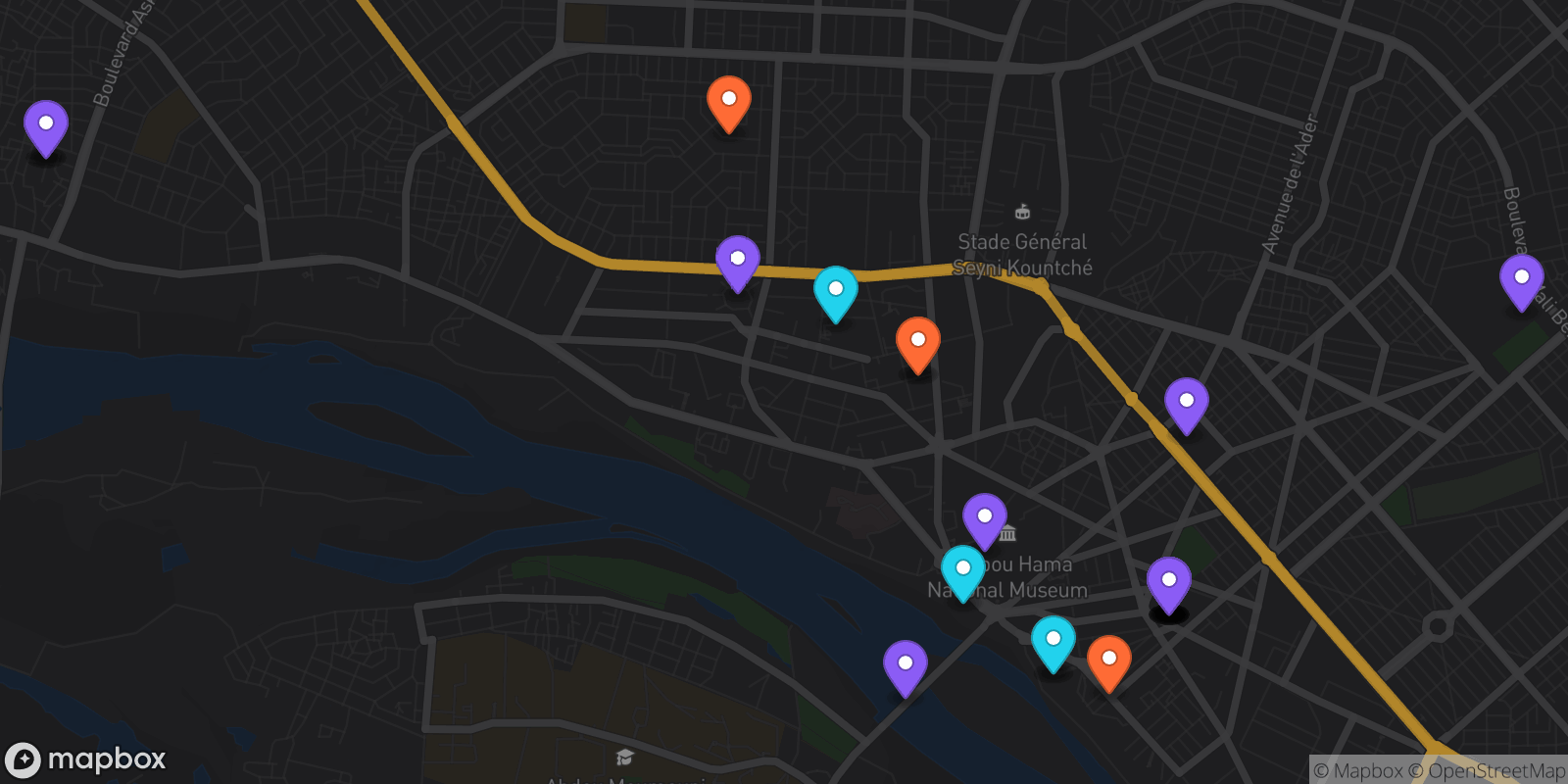 Map showing 28 locations