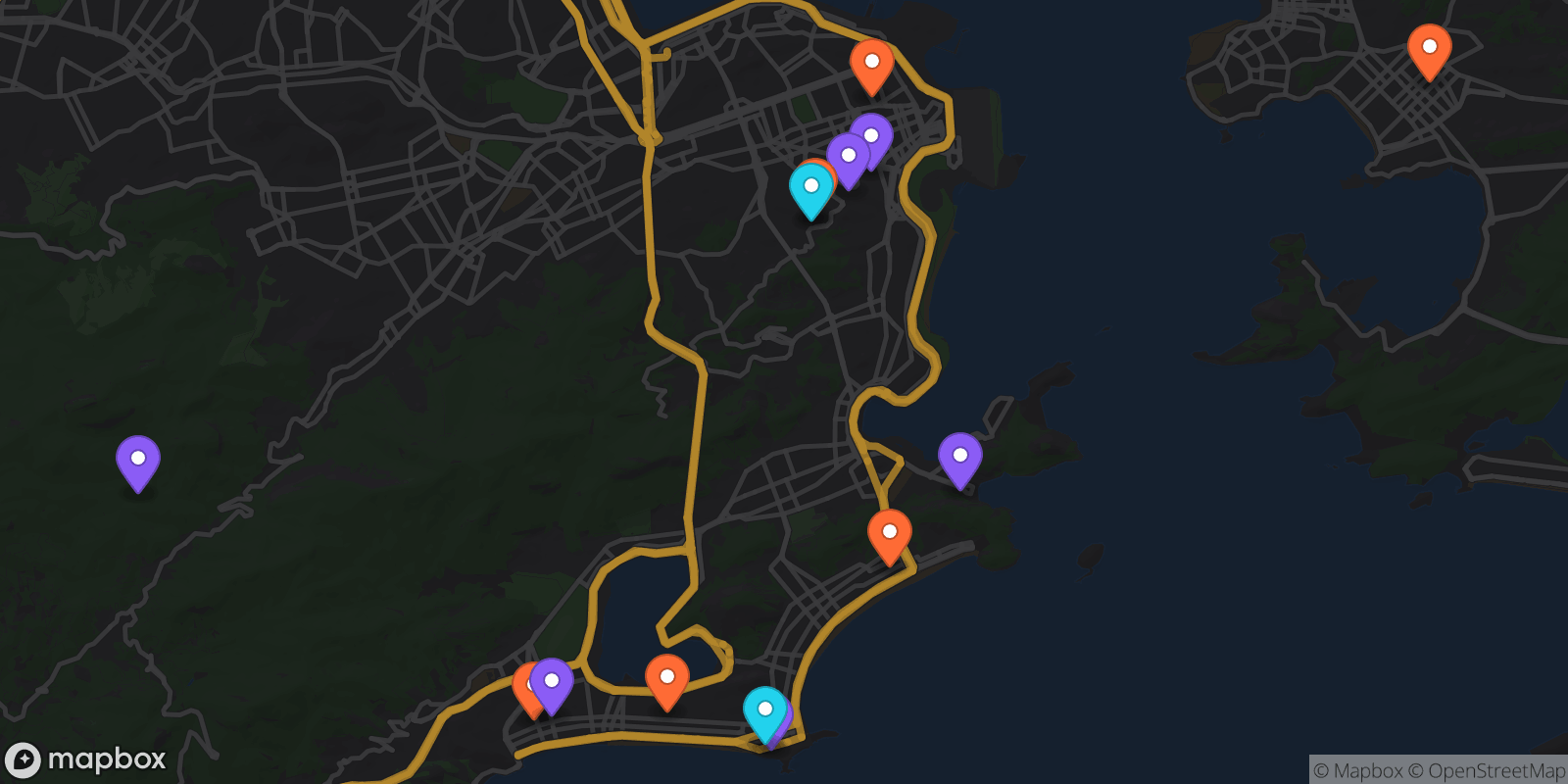 Map showing 14 locations