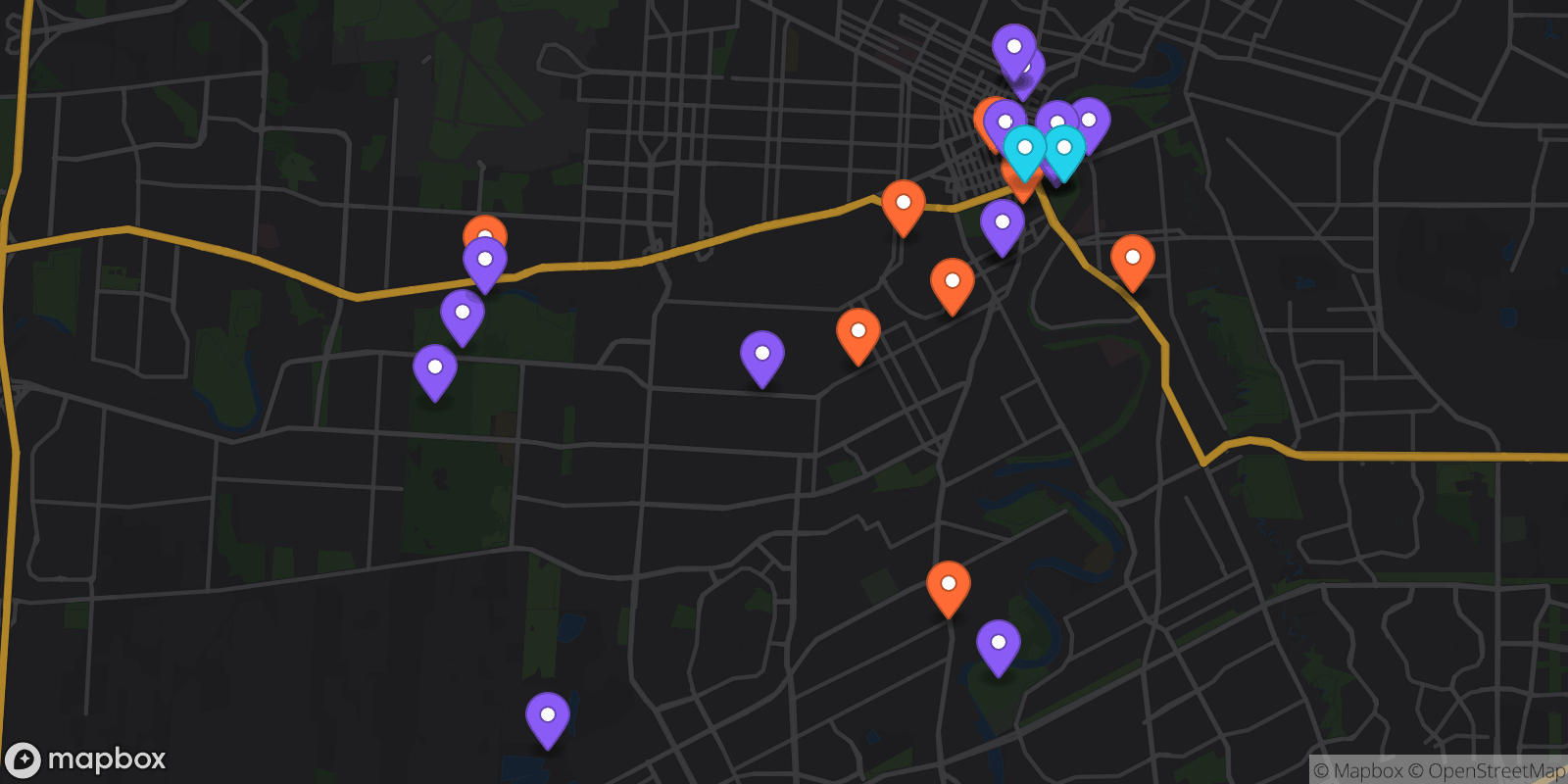 Map showing 29 locations