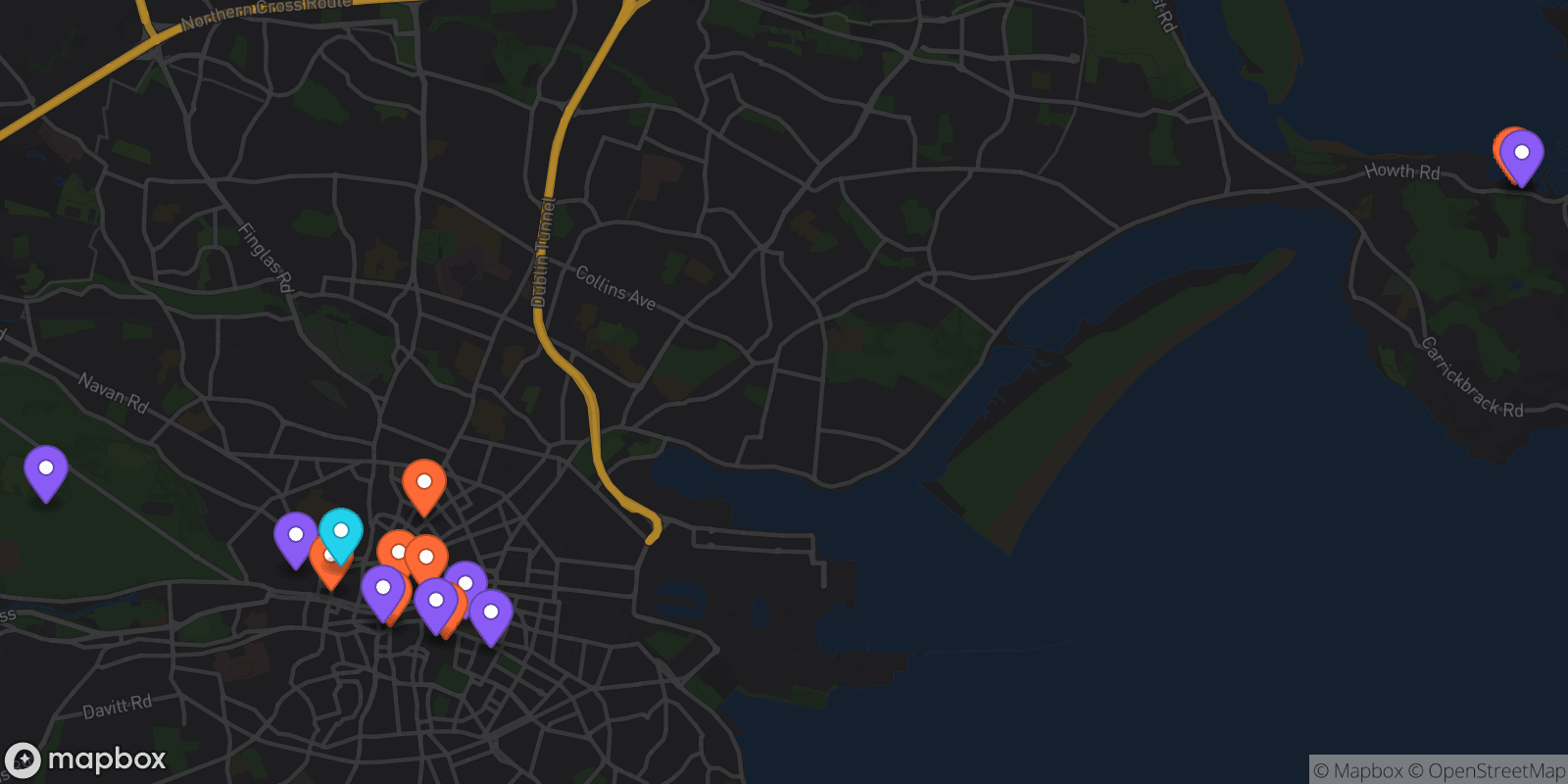 Map showing 15 locations