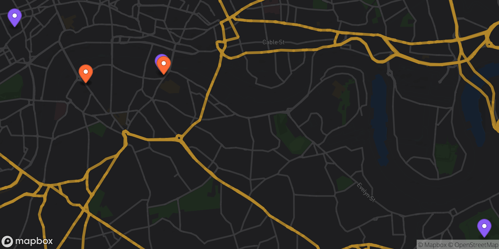 Map showing 6 locations