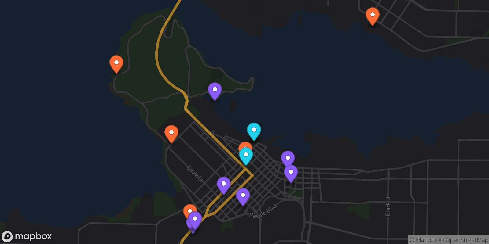 Map showing 16 locations