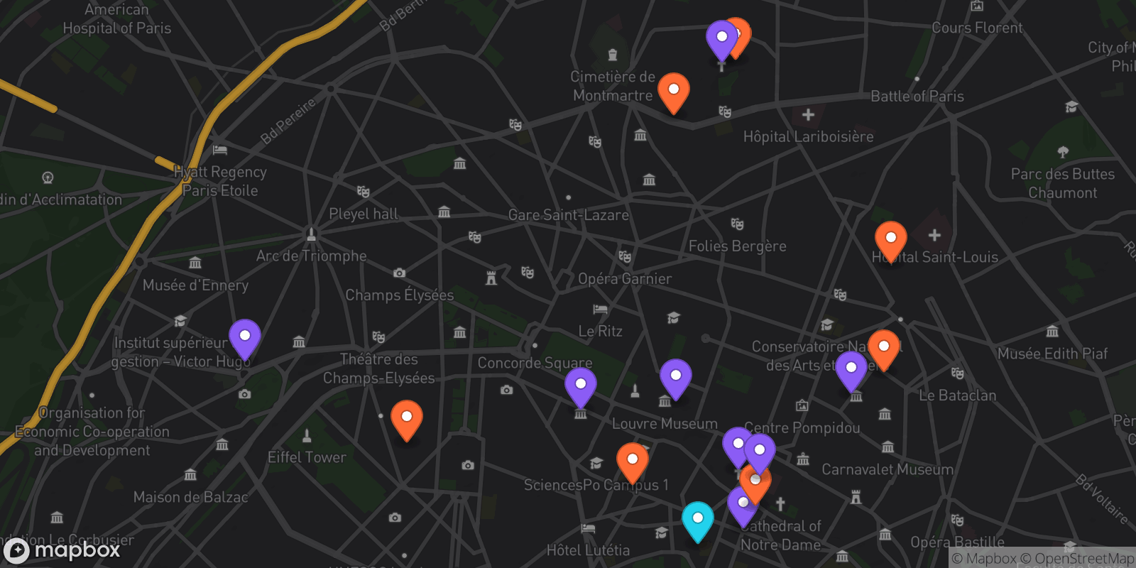 Map showing 16 locations