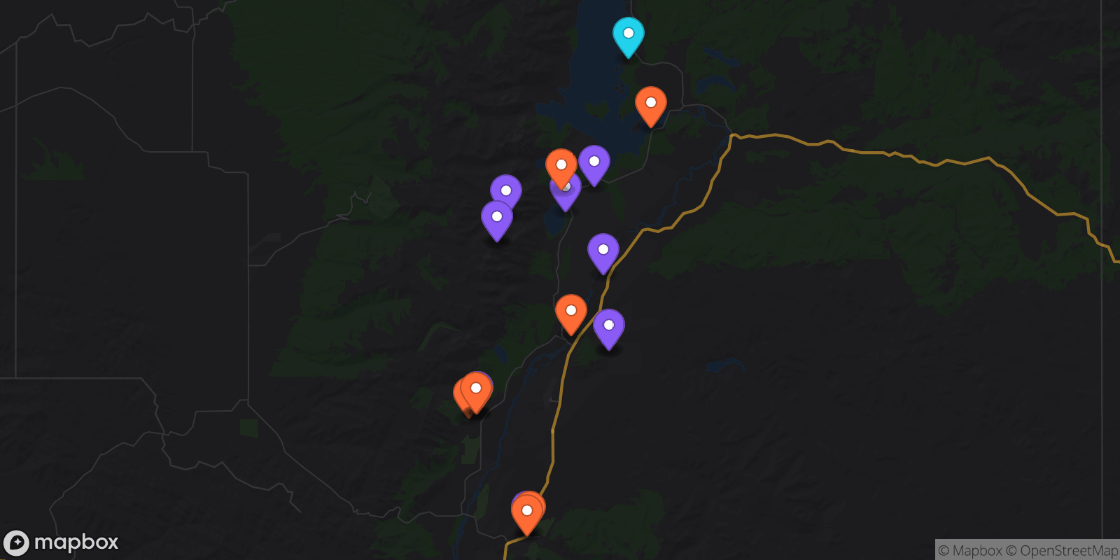 Map showing 20 locations