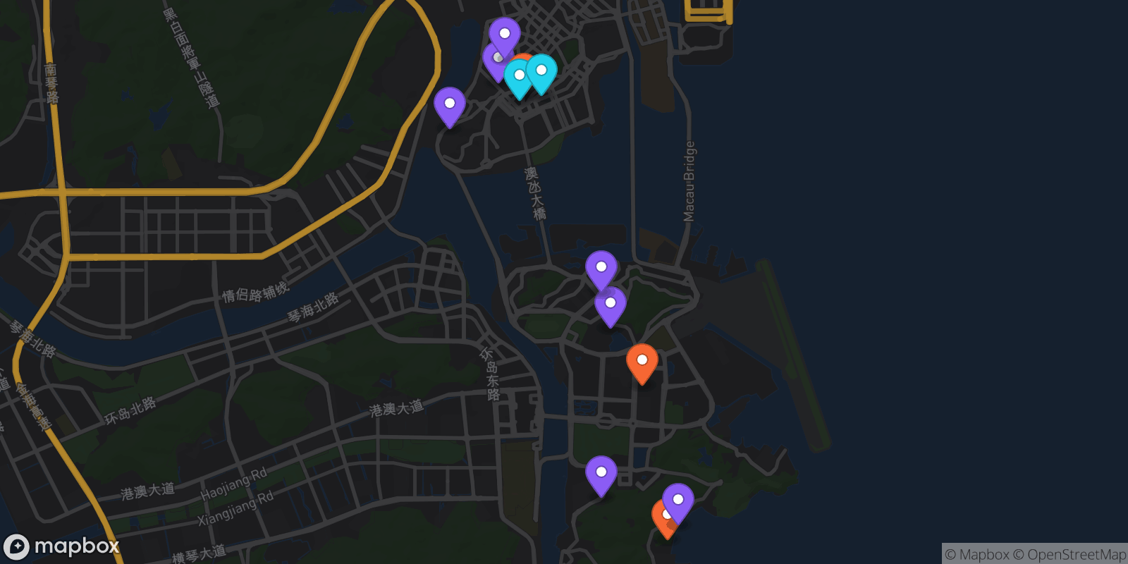 Map showing 12 locations
