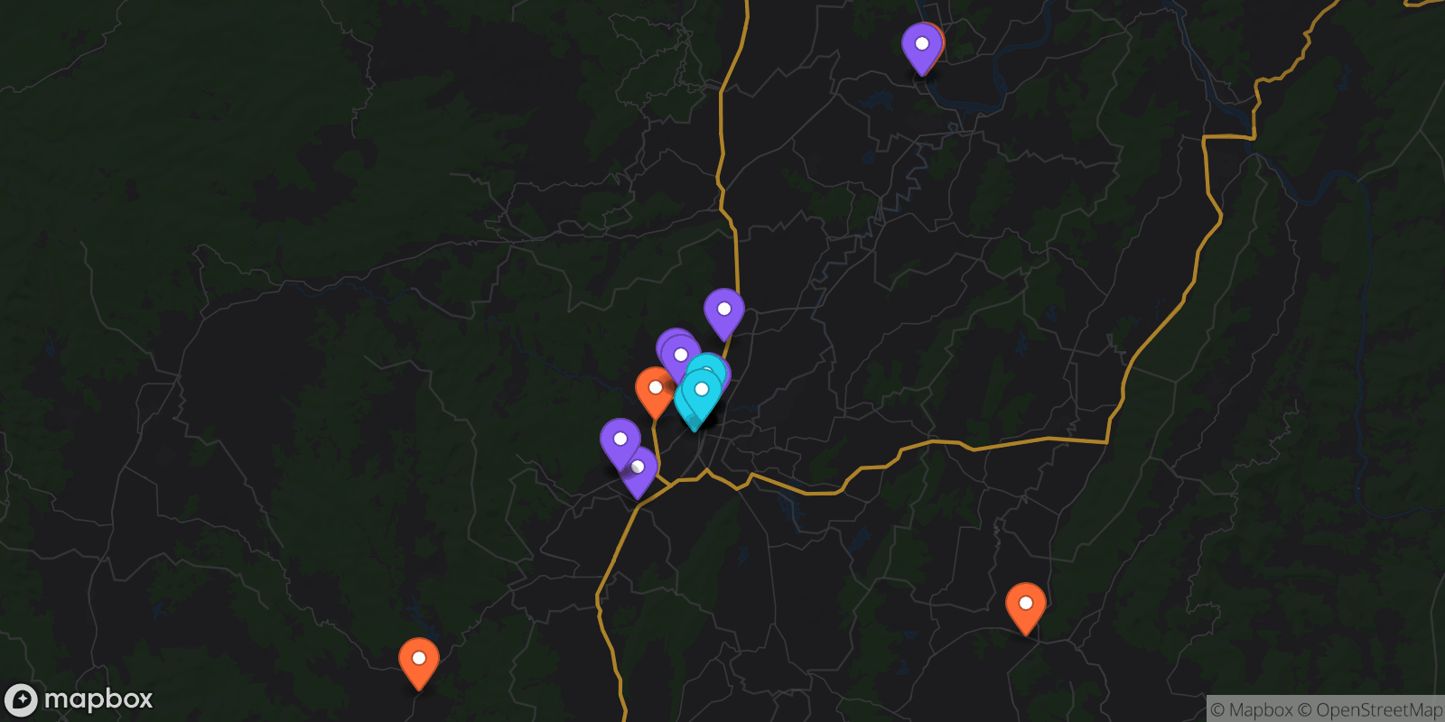 Map showing 35 locations
