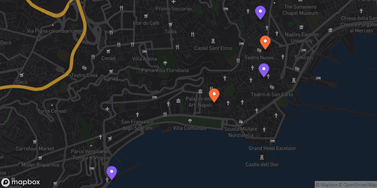 Map showing 5 locations