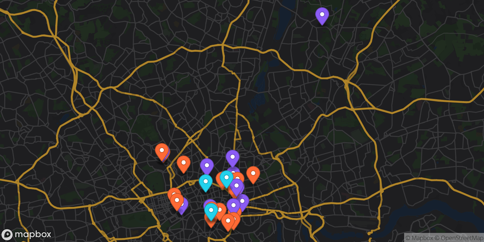 Map showing 33 locations