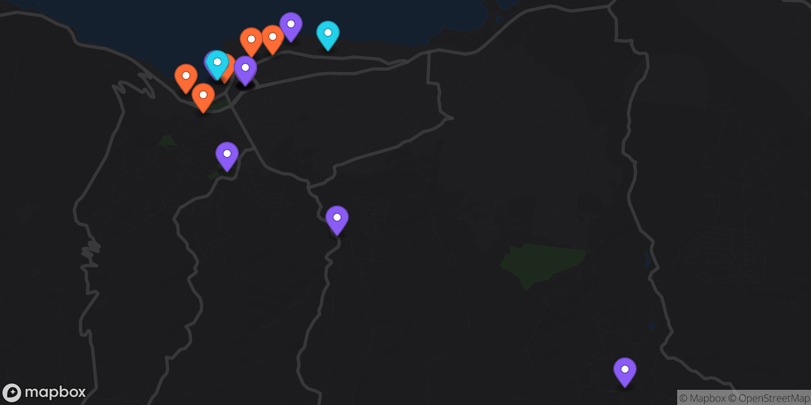 Map showing 18 locations