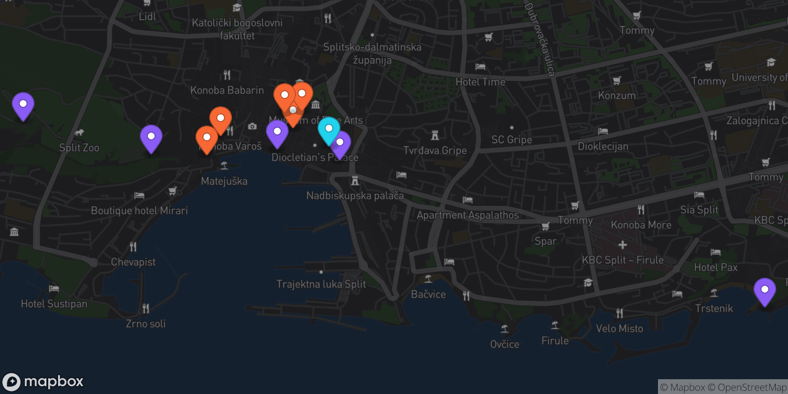 Map showing 11 locations