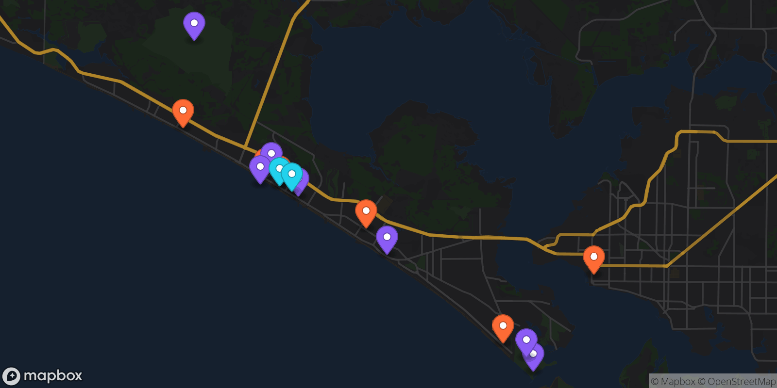 Map showing 15 locations