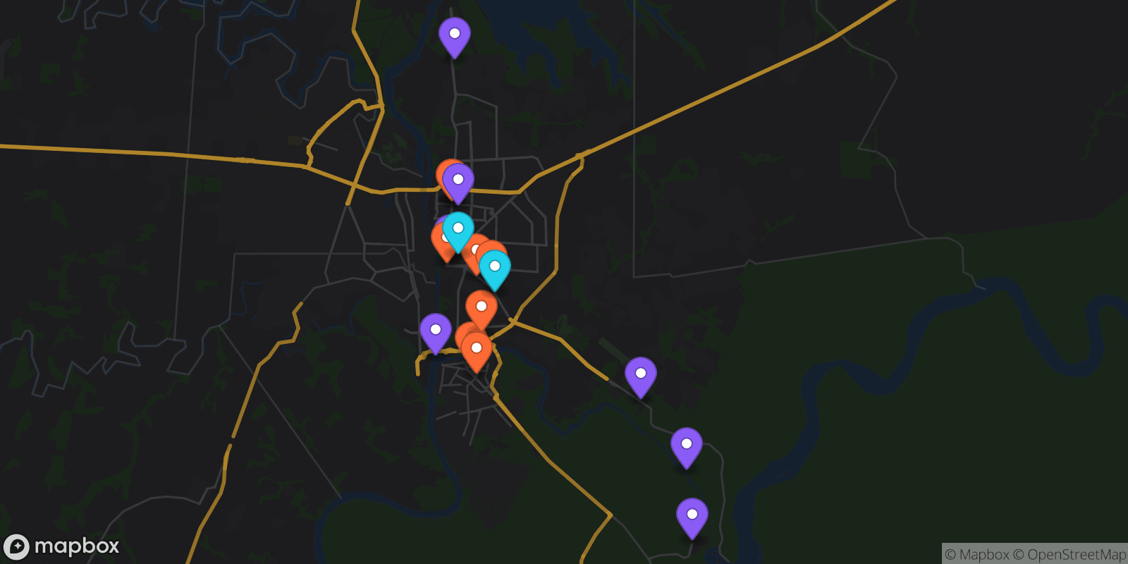 Map showing 17 locations