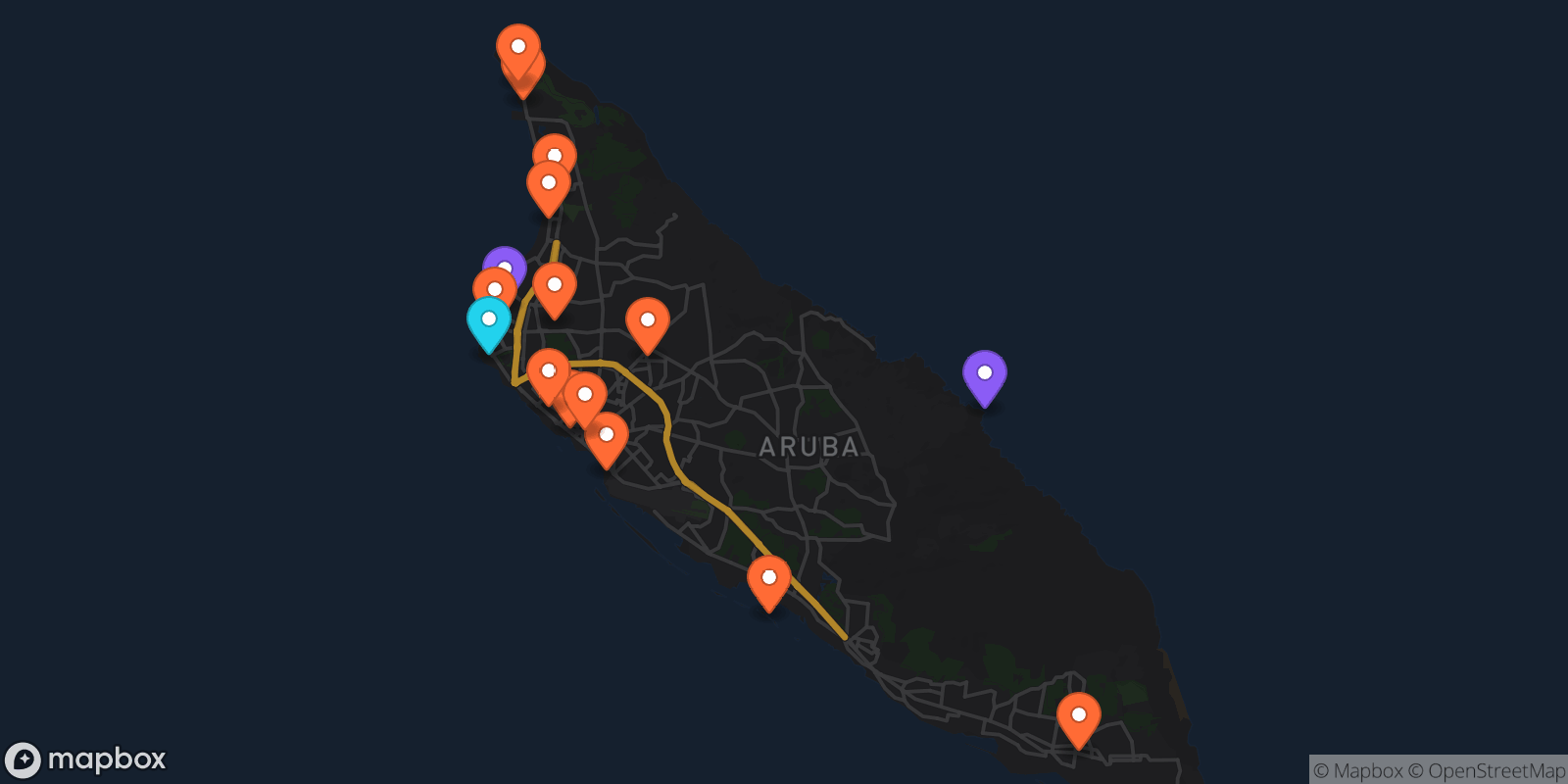 Map showing 16 locations