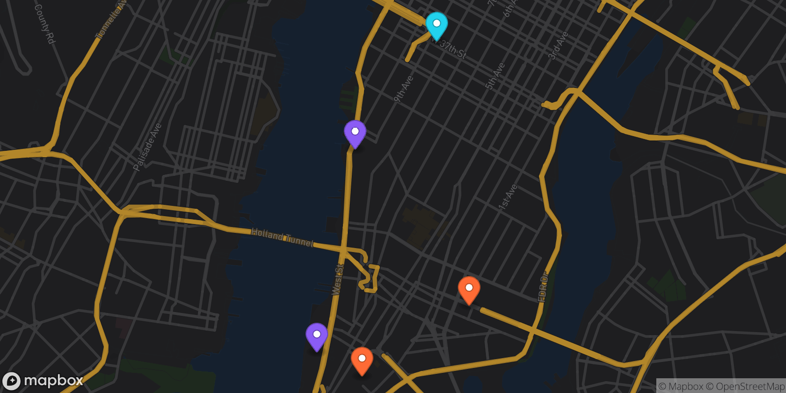 Map showing 5 locations