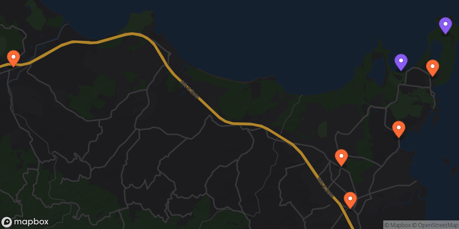 Map showing 7 locations