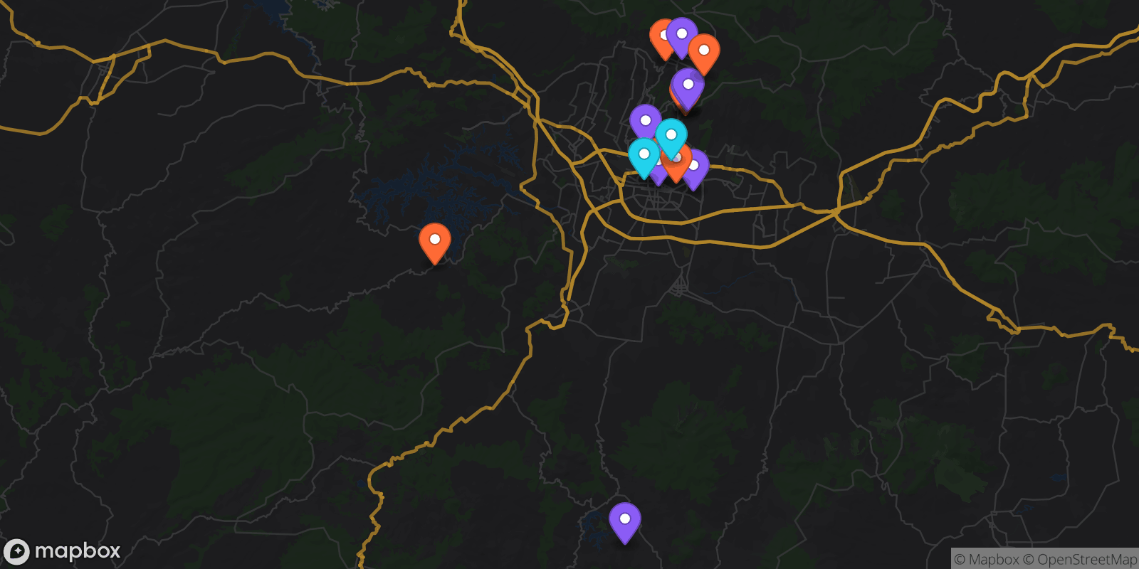 Map showing 16 locations