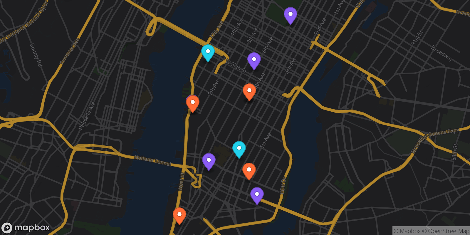 Map showing 12 locations