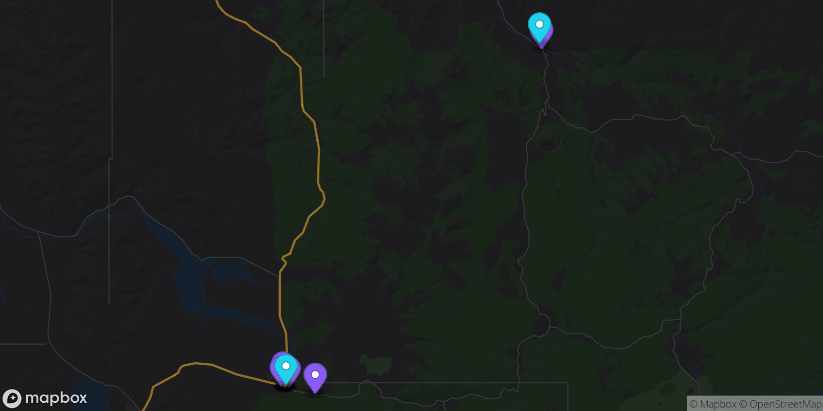Map showing 16 locations