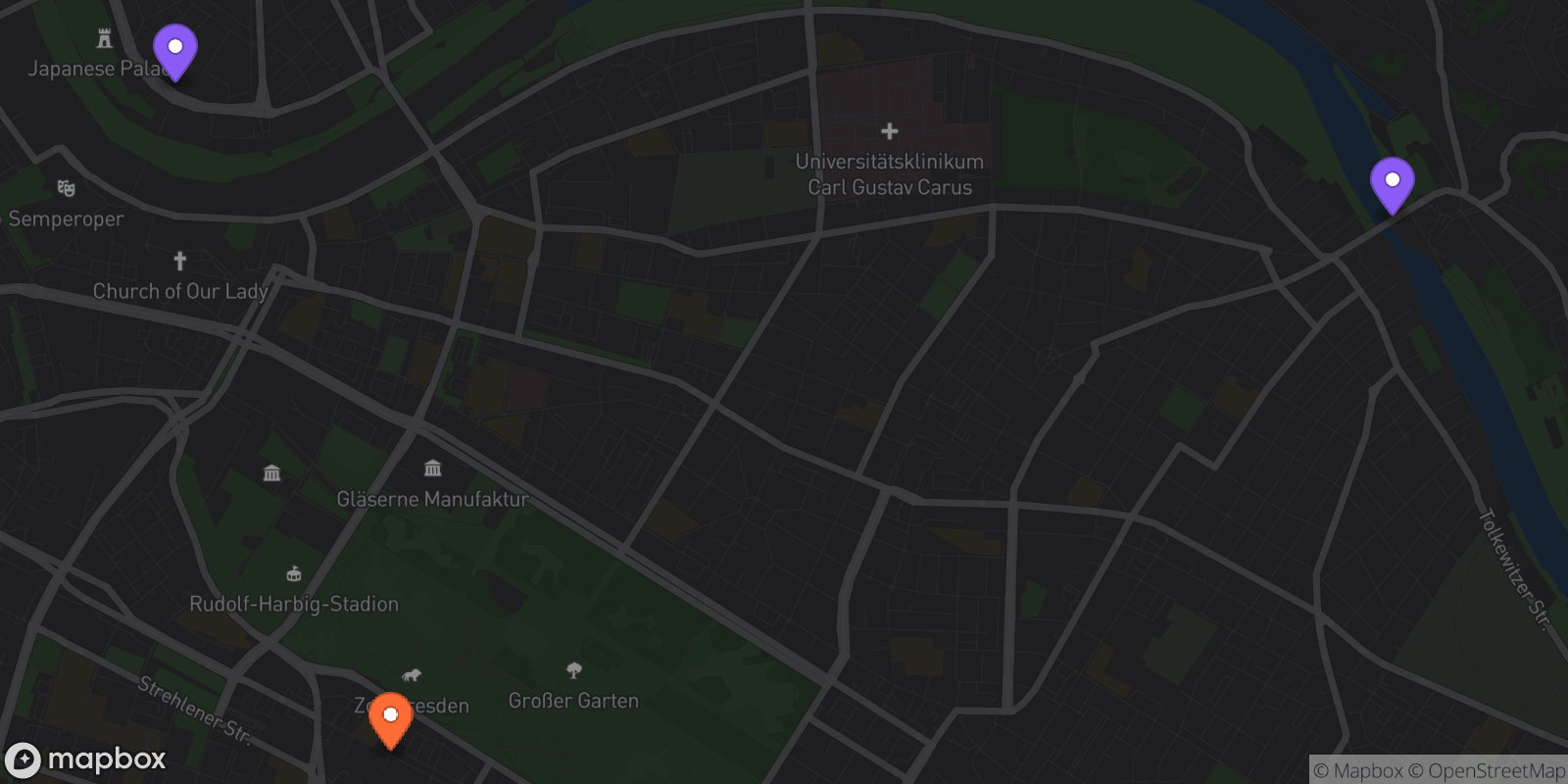 Map showing 3 locations