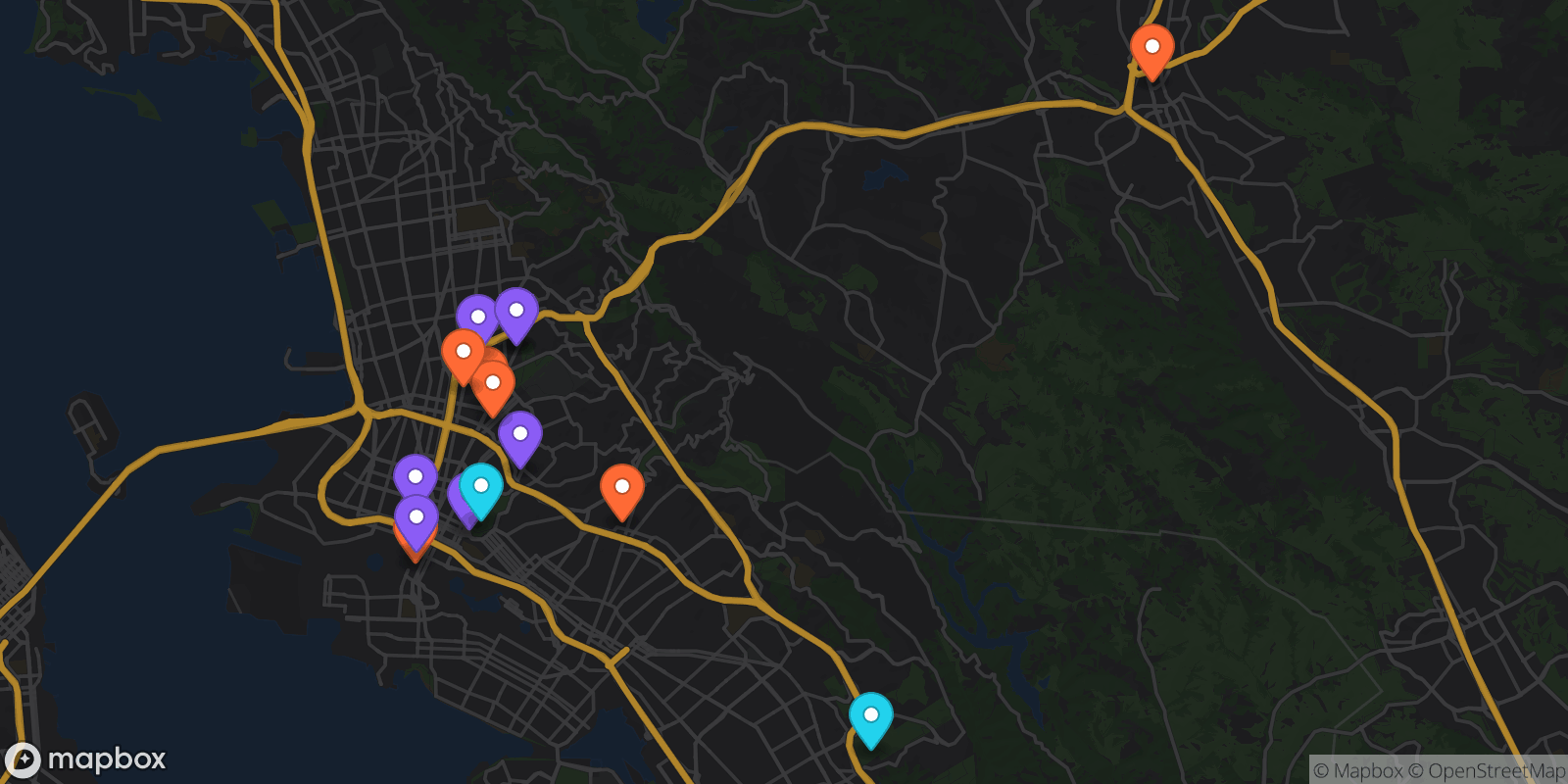Map showing 15 locations
