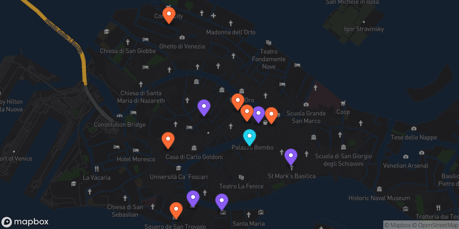 Map showing 12 locations