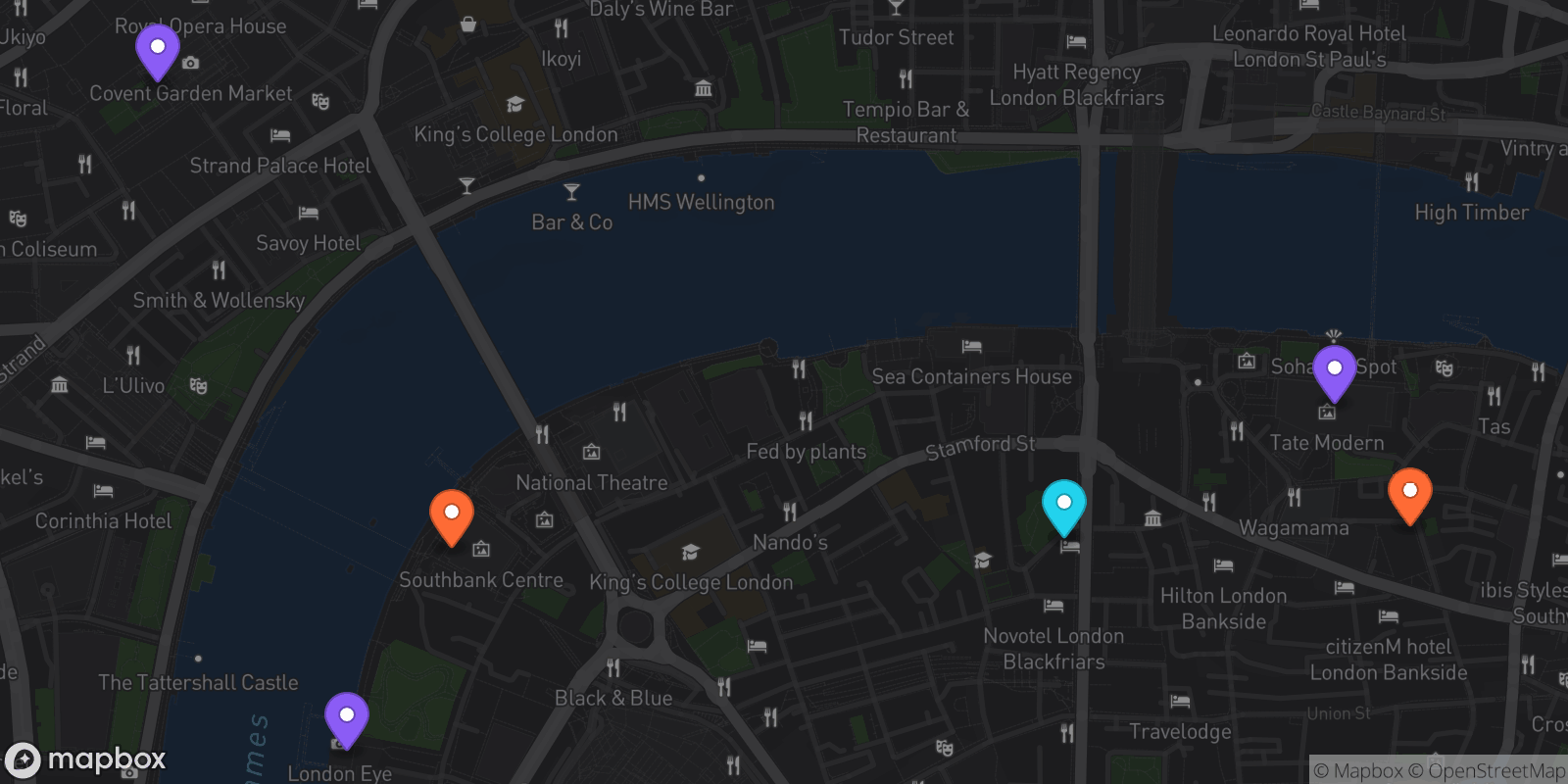 Map showing 6 locations