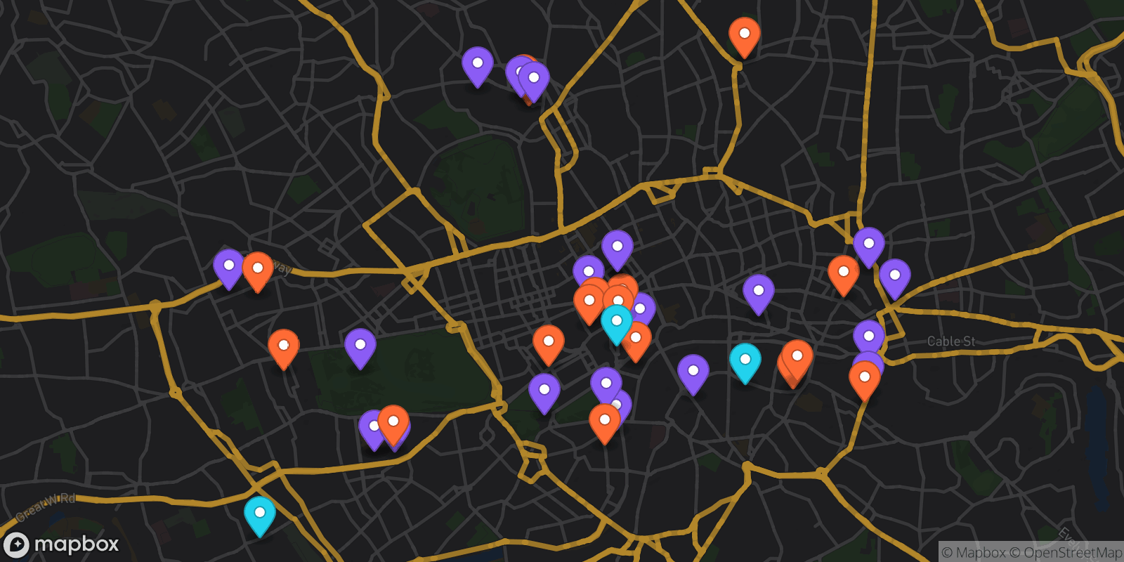 Map showing 41 locations