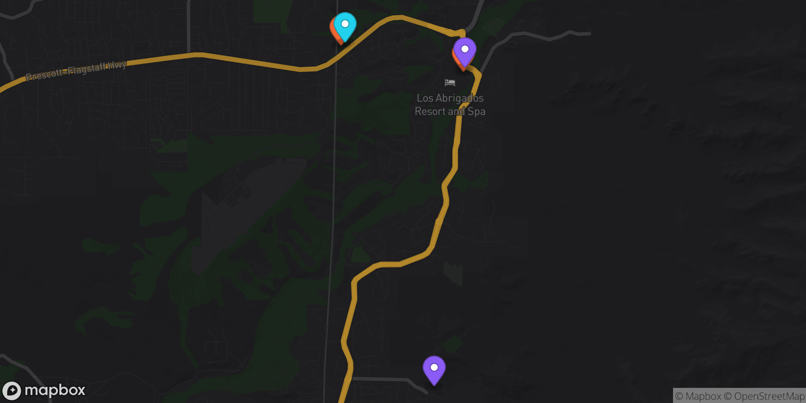 Map showing 5 locations