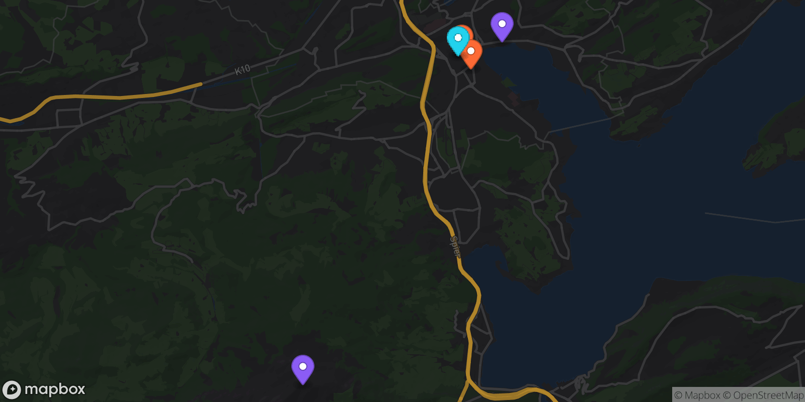 Map showing 5 locations