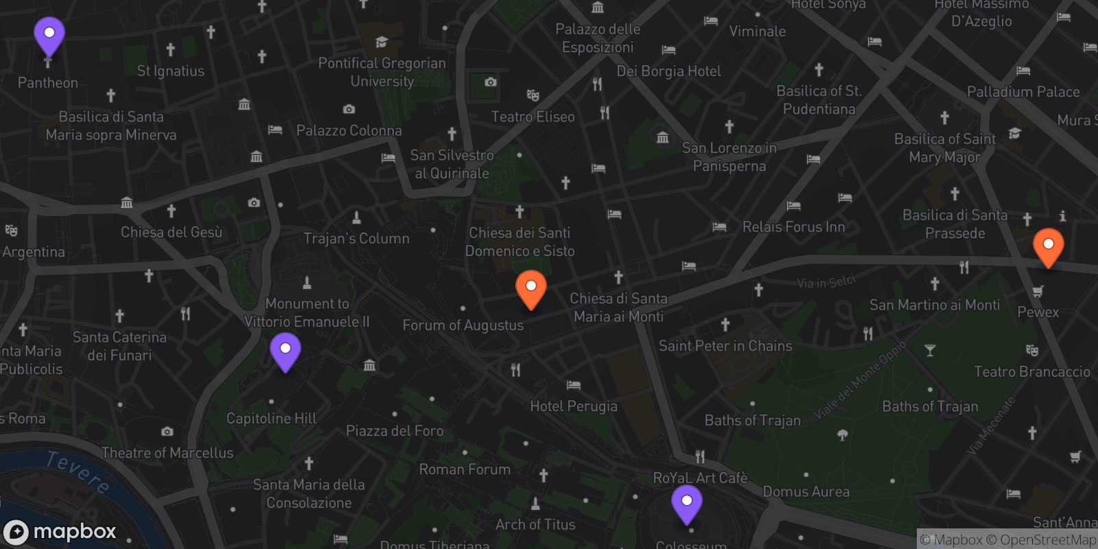 Map showing 5 locations