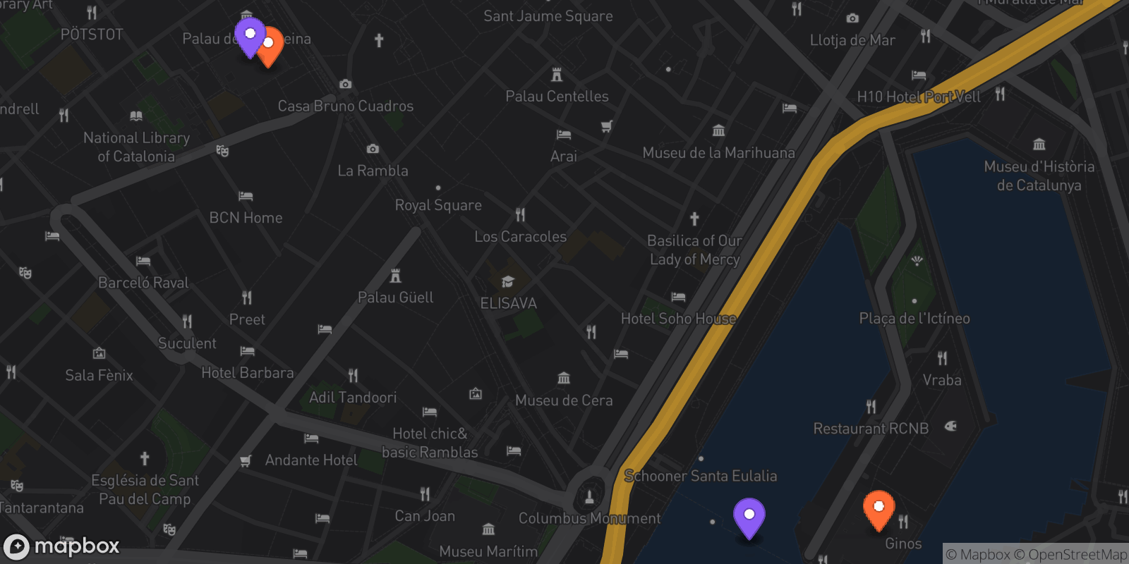 Map showing 5 locations