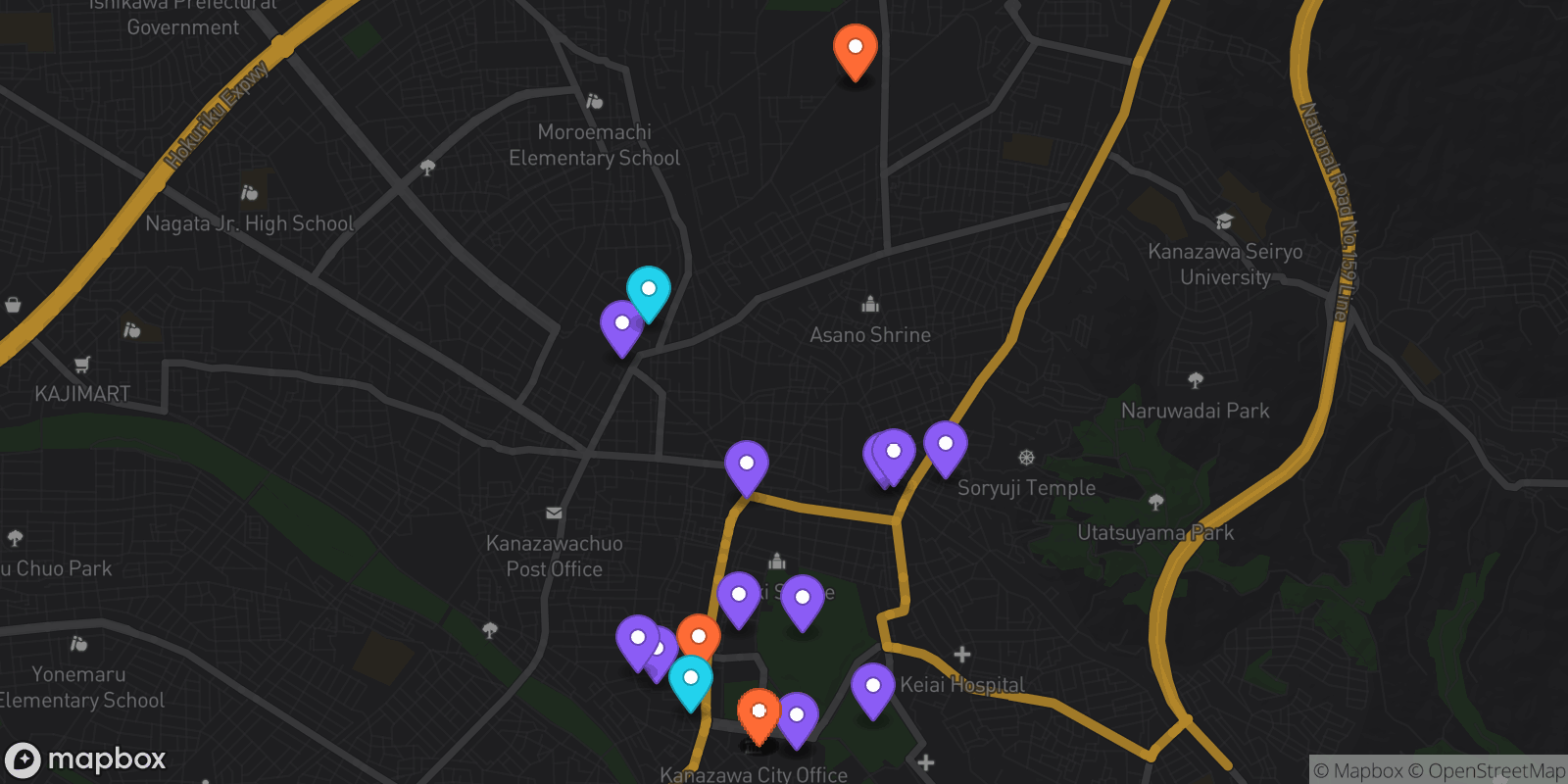 Map showing 23 locations