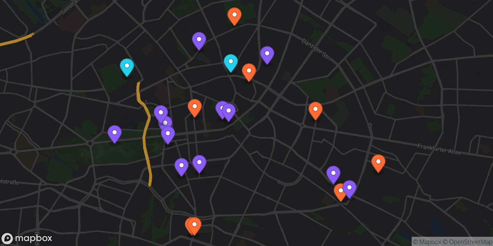 Map showing 22 locations