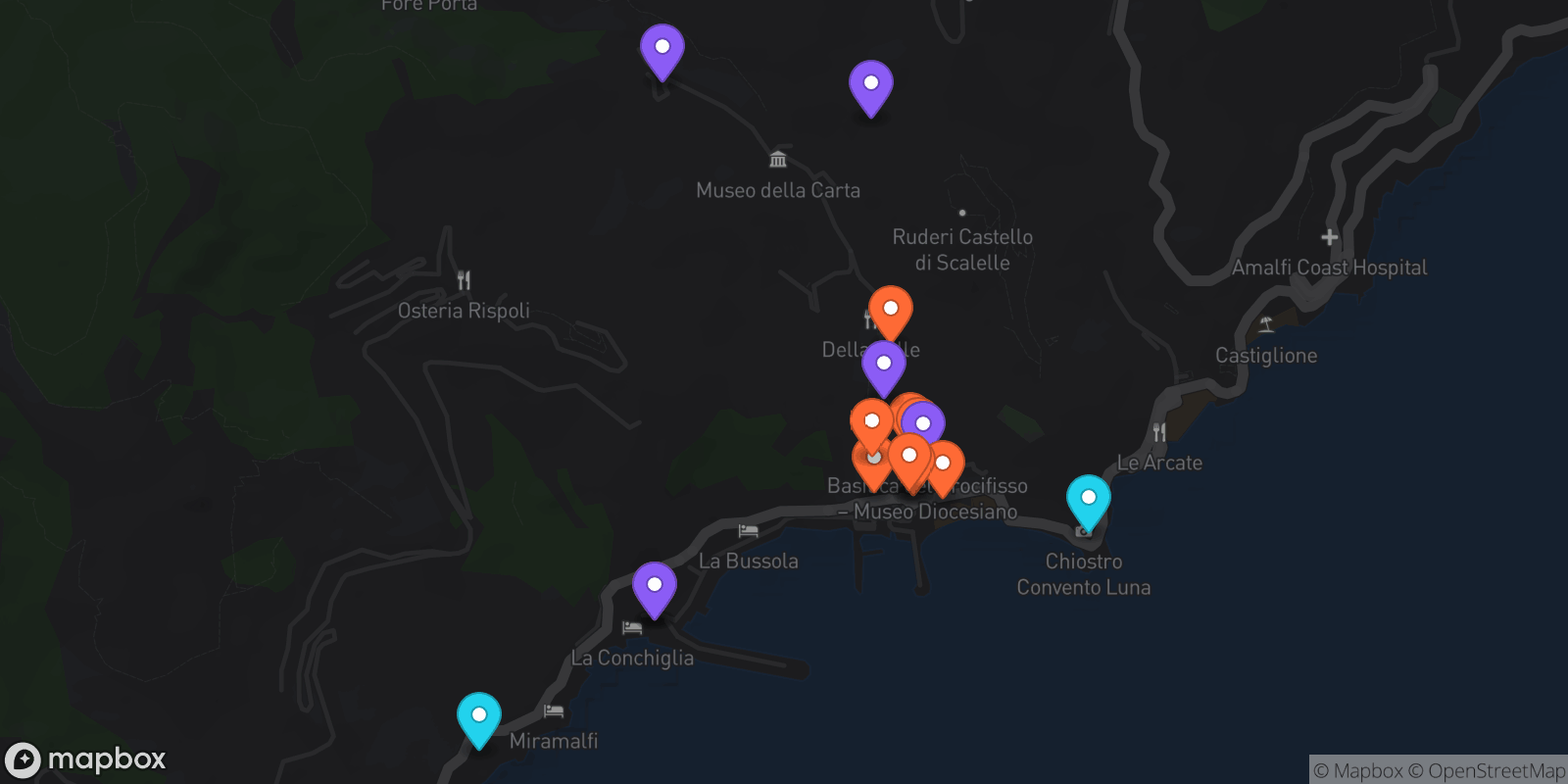 Map showing 17 locations