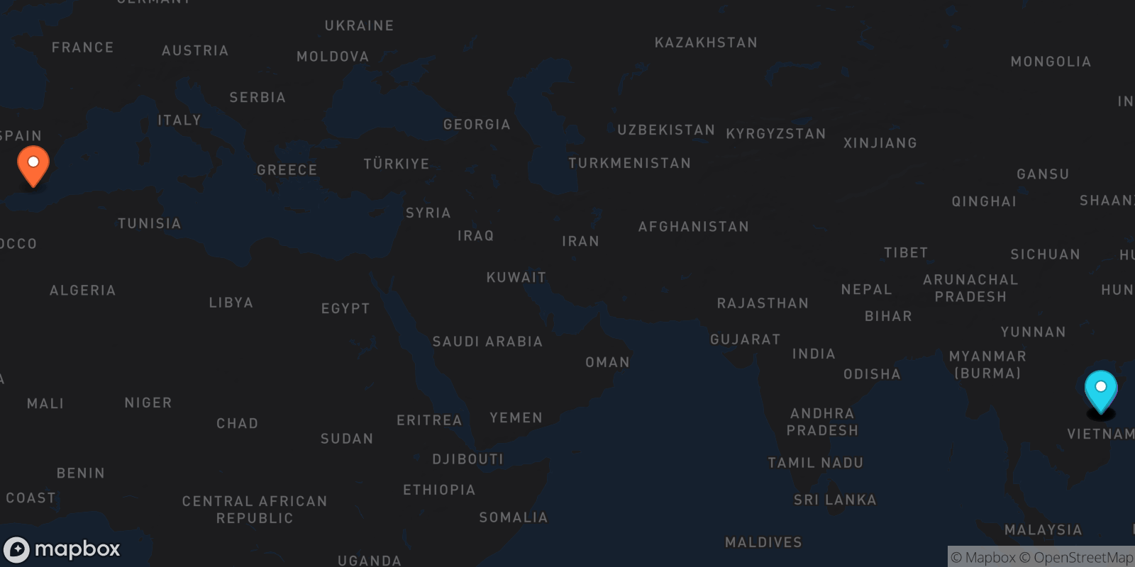 Map showing 12 locations