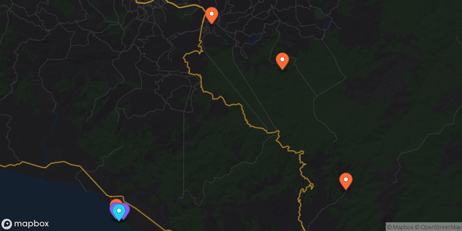 Map showing 7 locations