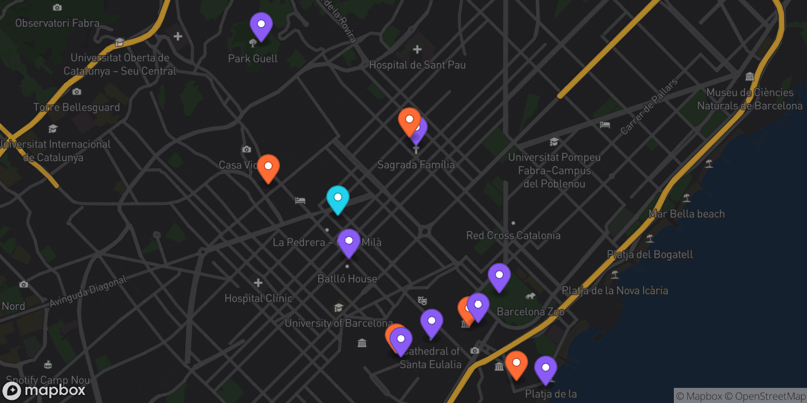 Map showing 14 locations