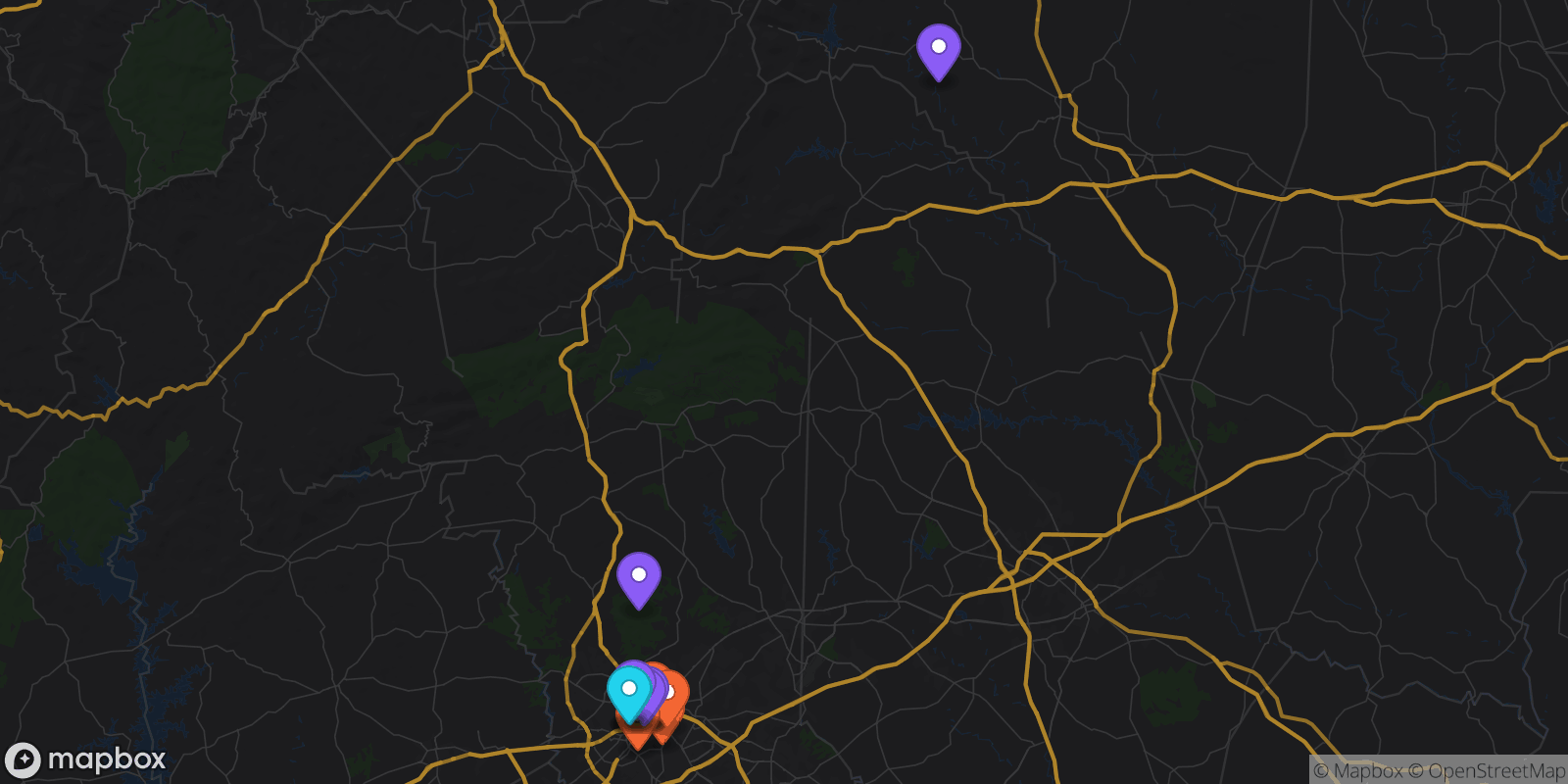 Map showing 14 locations