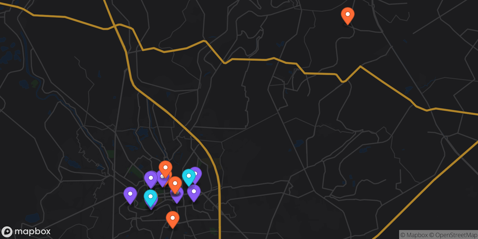 Map showing 19 locations
