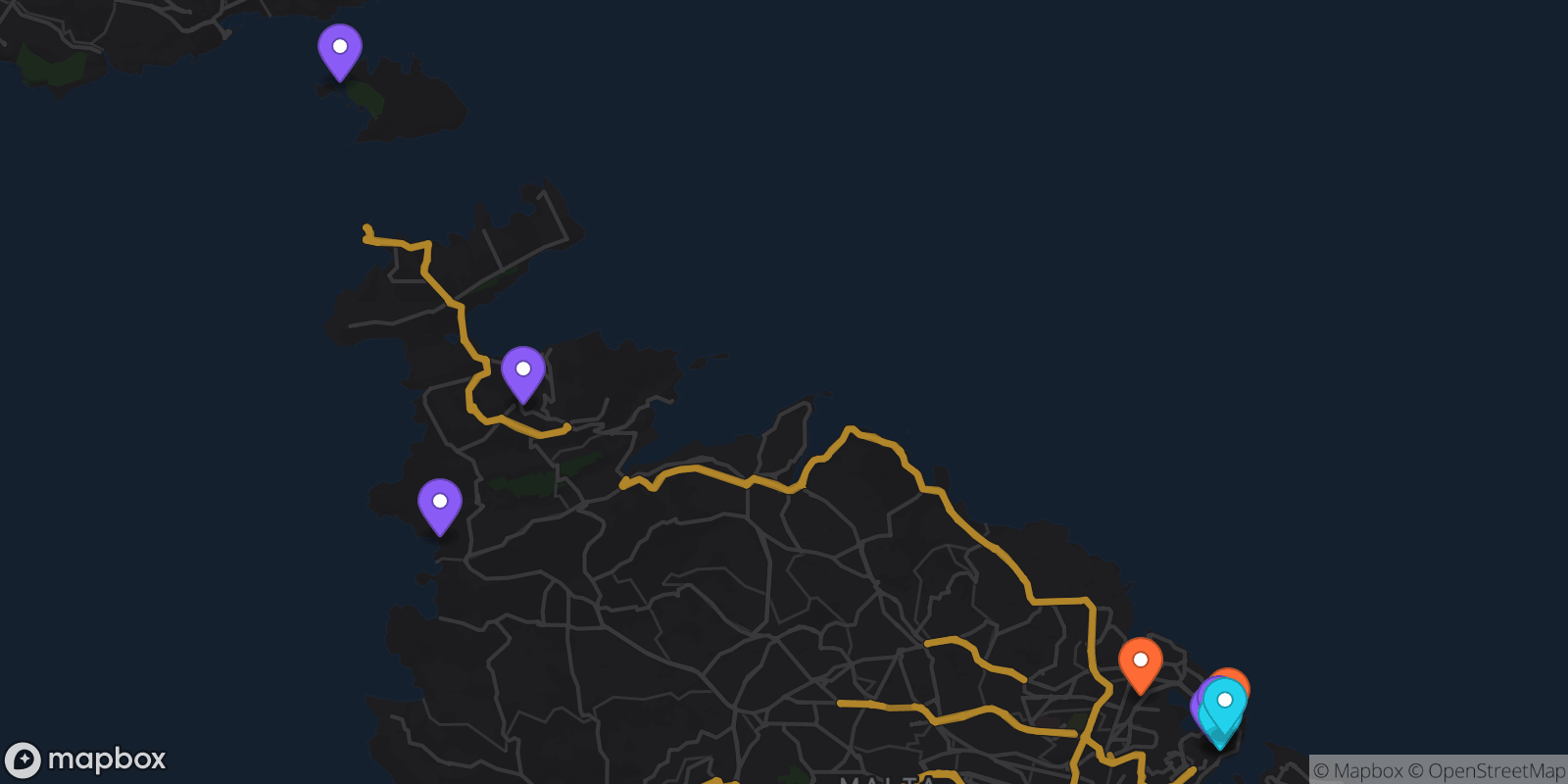 Map showing 11 locations