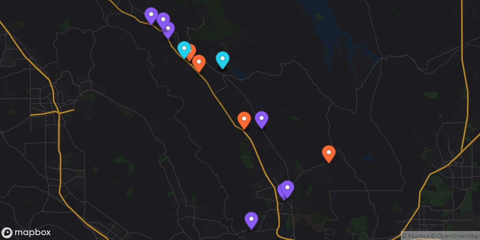 Map showing 14 locations