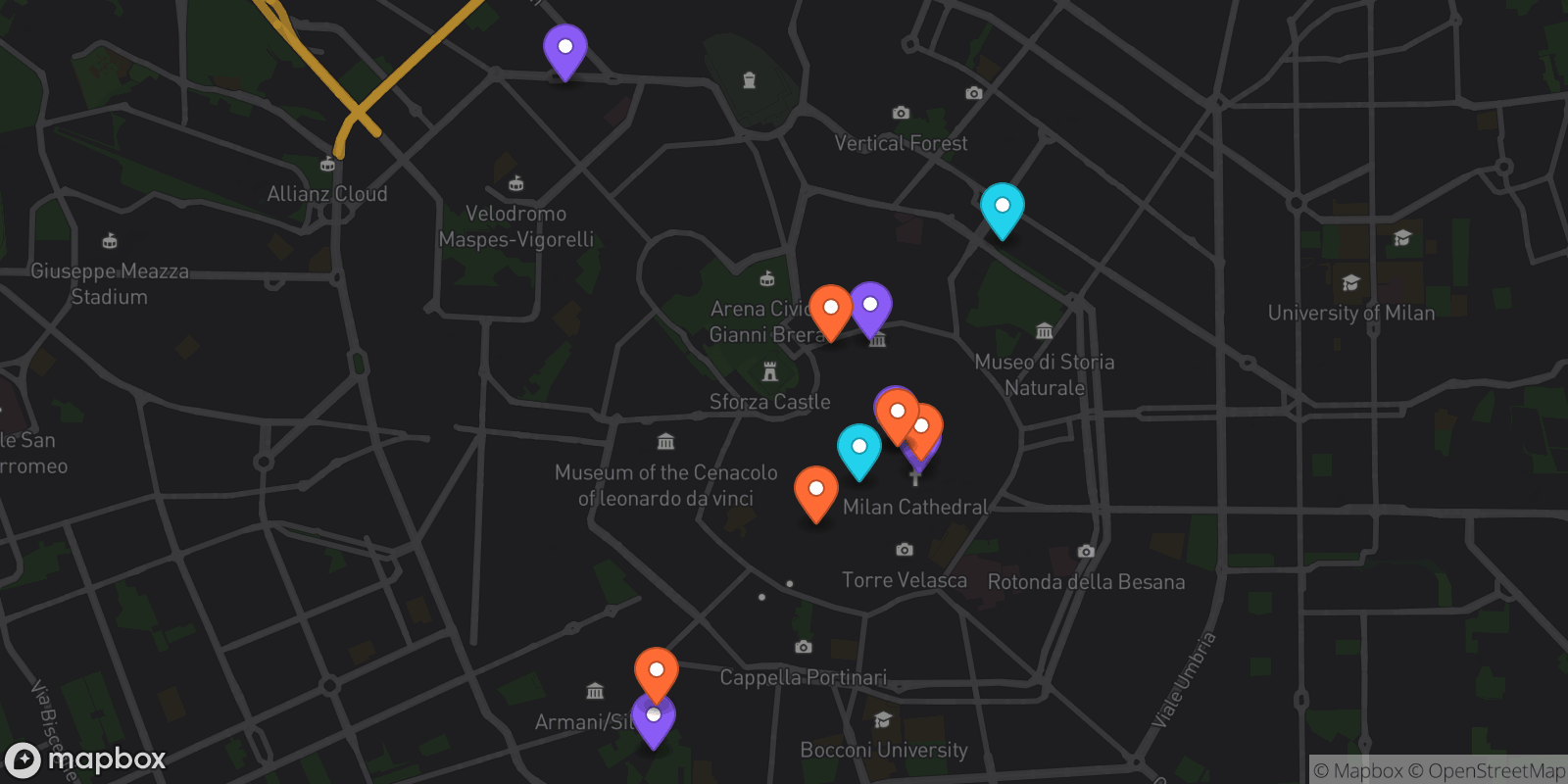Map showing 12 locations