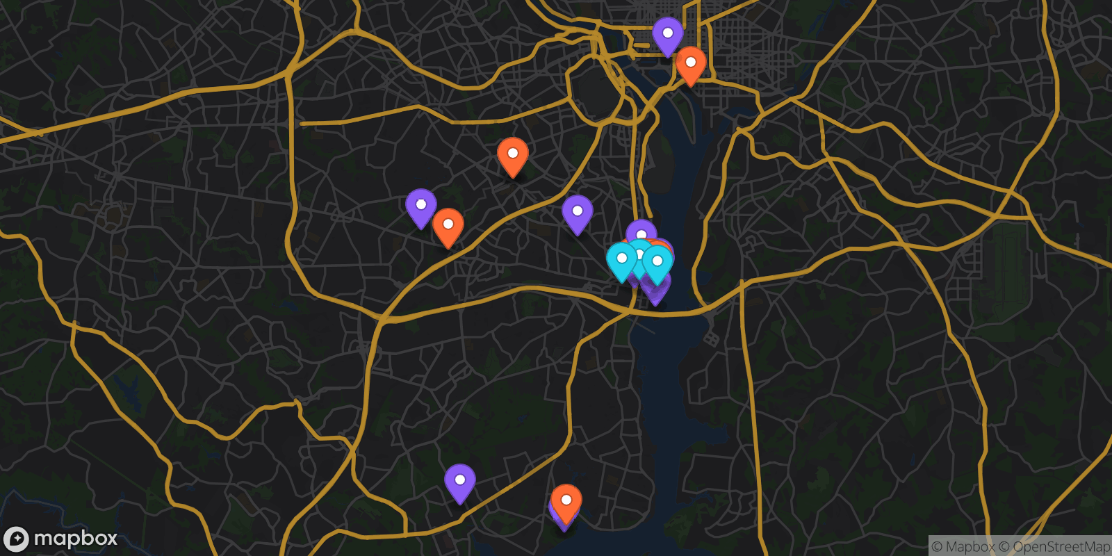 Map showing 38 locations