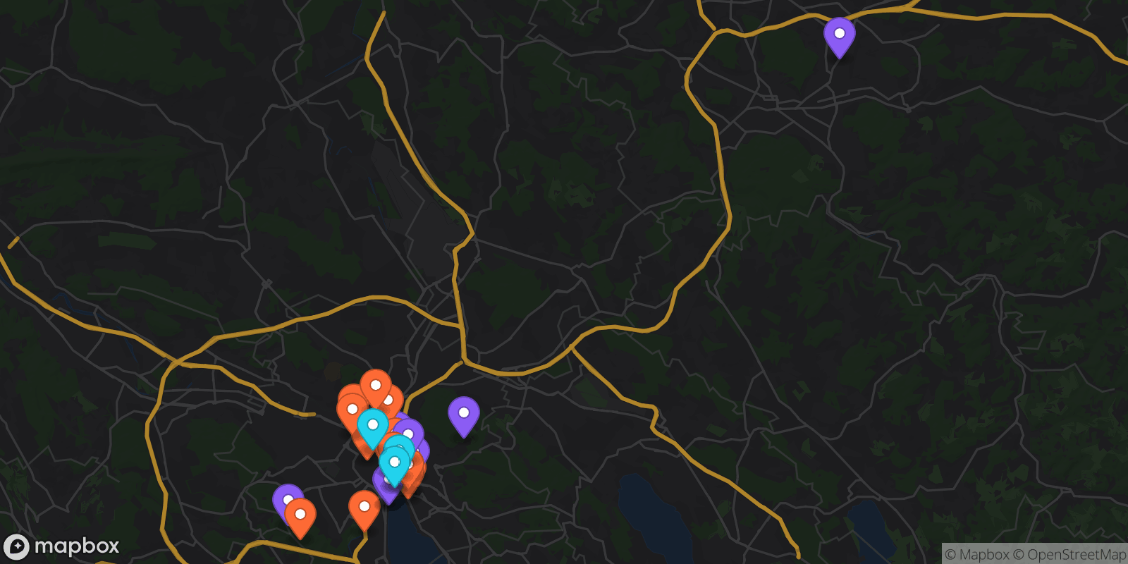 Map showing 35 locations
